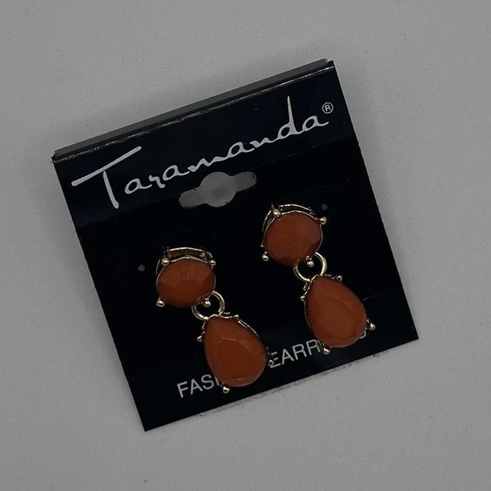 Taramanda Orange Gem Drop Earrings – Gold-Tone Statement Studs